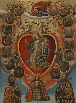 The Sacred Heart surrounded by scenes from the life of Christ