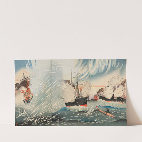 The Saikyô-maru in the Hard Fighting off Haiyang Island (1894) by Kobayashi Kiyochika