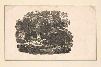 The seasons [Spring; Man fishing in stream, horizontal view]. (1826)