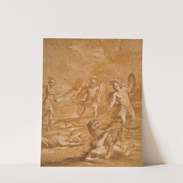 The Shipwrecked Alphone Rescues Lisamante from a panther by After Andrea Sacchi