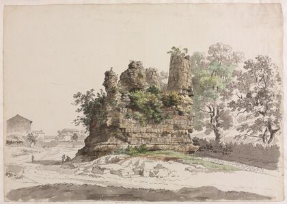 The So-Called Sepulcher of the Curiatii Brothers at Albano, with the Church of the Madonna della Stella in the distance at left (c 1770)