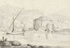 The so-called Temple of Venus at Baiae, with a boat and two fishermen in the foreground