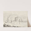 The so-called Temple of Venus at Baiae, with a boat and two fishermen in the foreground by Carlo Labruzzi