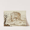 The so-called Temple of Venus at Baiae, with tourists preparing to disembark and fishermen mending nets by Carlo Labruzzi