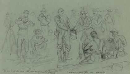The soldiers sharing rations
