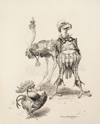 The United States depicted as an eagle, Great Britain as an ostrich, and France as a rooster. (1901)