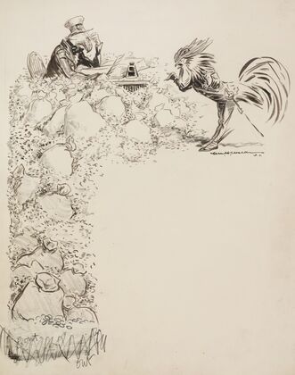 The United States (eagle) sits at a desk, surrounded by bags of money (1922)
