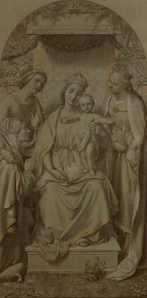 The Virgin and Child beneath a baldachin, with Saints Agnes, Dorothea and Irene
