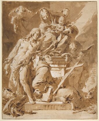 The Virgin and Child Enthroned with Saint Sebastian and a Franciscan Saint