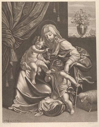 The Virgin seated with the infant Christ on her lap, the young Saint John the Baptist kneeling on Christ’s cradle and kissing his foot (1645-1680)