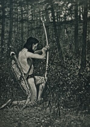 Then upon one knee, uprising, Hiawatha aimed an arrow (1891)