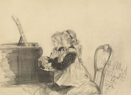 Therese und Grete Herrmann beim Klavierspiel