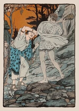 Theseus flung him from him, and lifted up his dreadful club