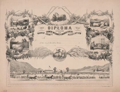 This diploma was awarded by the Warren County farmers, mechanics & manufacturers association to (1859-1867)