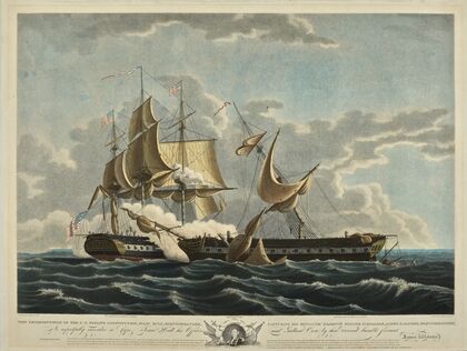This representation of the U.S. Frigate Constitution, Isaac Hull, Esquire Commander, Capturing His Britannic Majesty’s Frigate. (1813)
