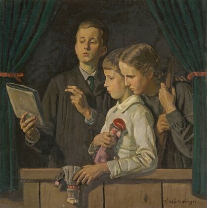 Thomas, Franzsepp and Monika at the Kasperle Theater (Punch and Judy Show) (1920)
