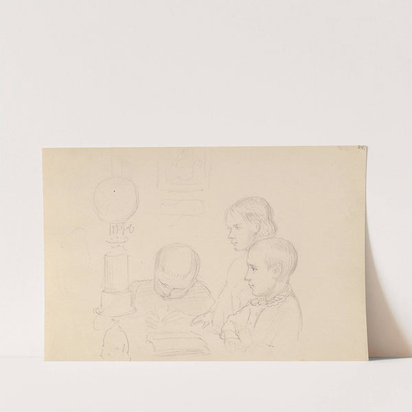 Three children by a kerosene lamp (between 1855 and 1857) by Adolph Tidemand