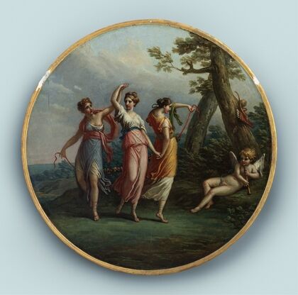 Three Dancing Nymphs and a Reclining Cupid in a Landscape