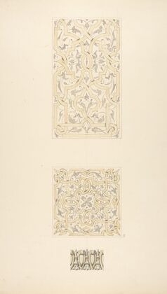 Three designs for decorative motifs in strapwork, rinceaux, and egg-and-dart patterns