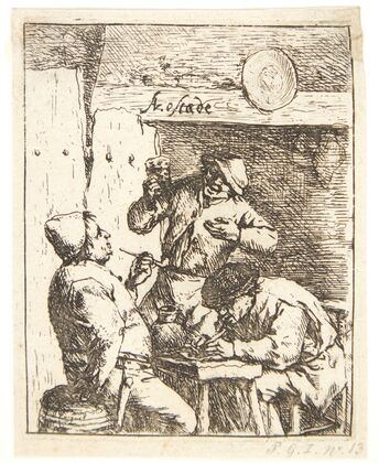 Three farmers smoking and drinking in a tavern