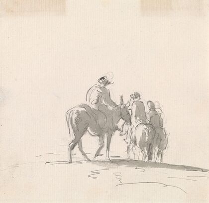 Three Figures Mounted on Mules