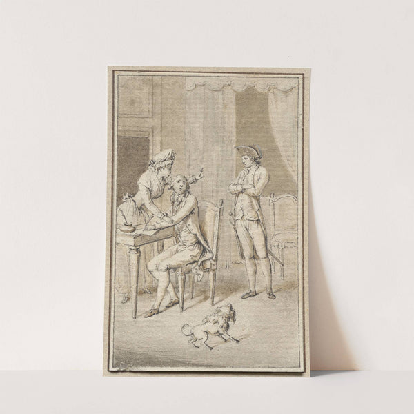 Three Figures with a Dog (probably 1800s) by Jean-Michel the Younger Moreau