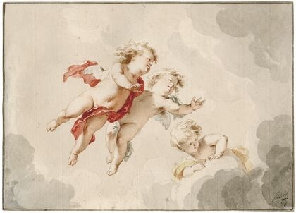 Three flying putti