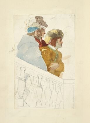 Three men behind a balustrad