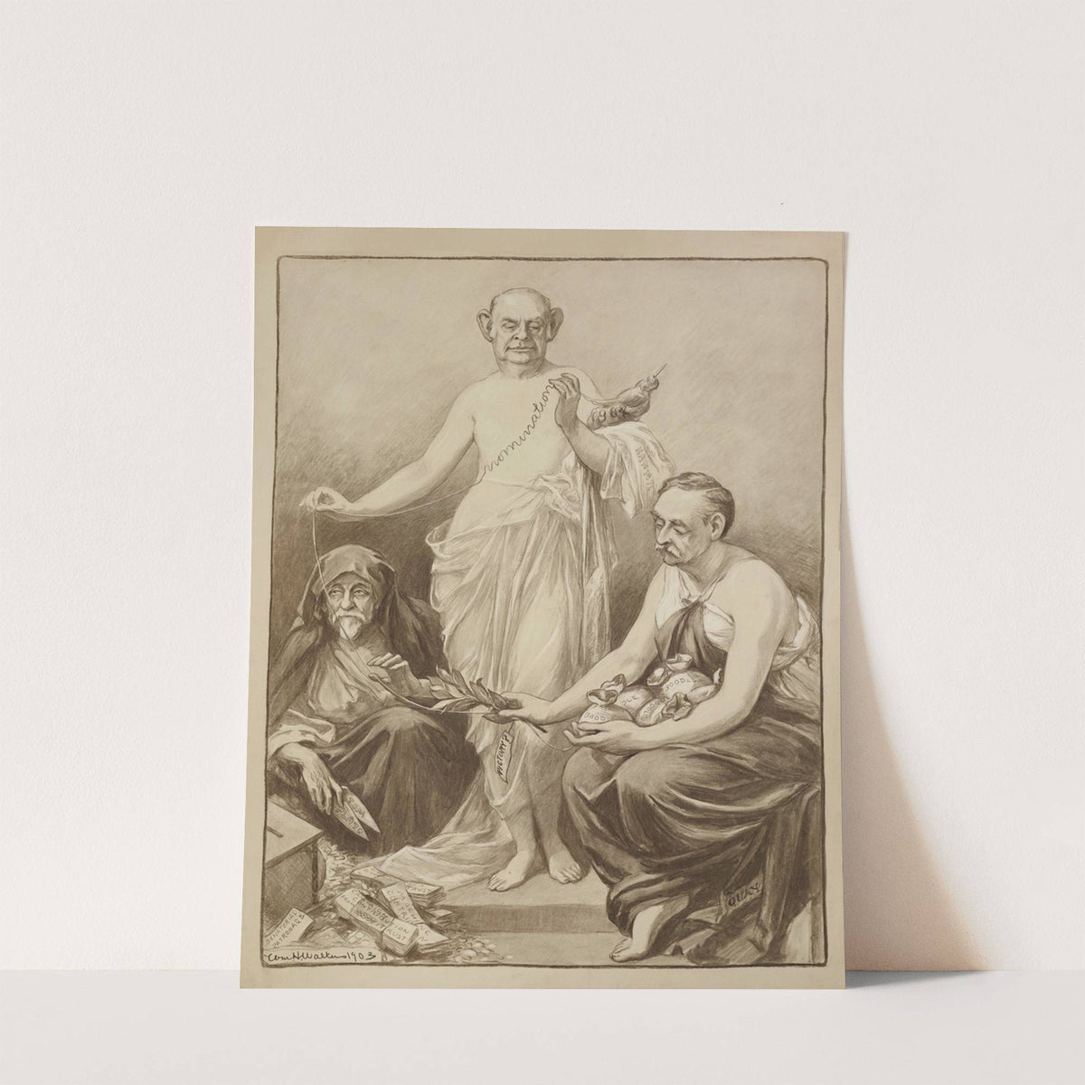 Three men in the parts of the three Fates (1903) by William Henry Walker