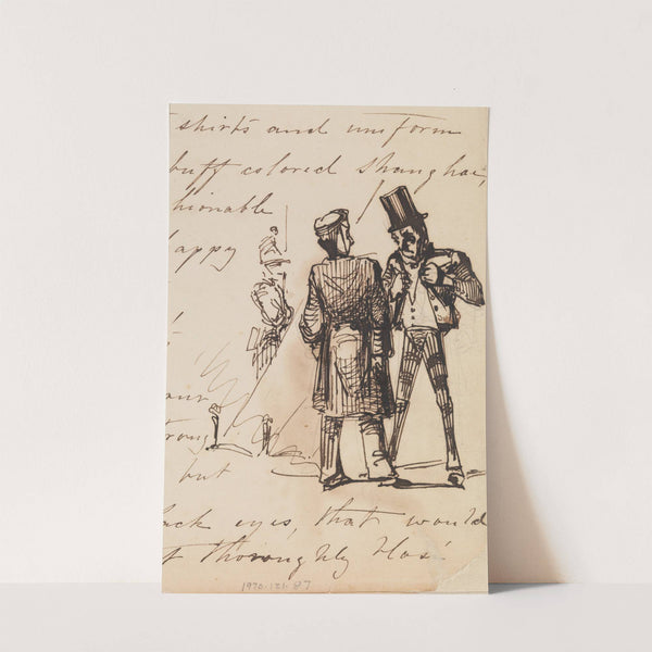 Three Men (Sketch in Lower Right Hand Corner of Handwritten Journal (from Sketchbook) (1854) by James Abbott McNeill Whistler