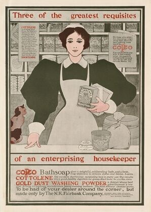 Three of the greatest requisites of an enterprising housekeeper – Copco, Cottolene, Gold Dust washing powder