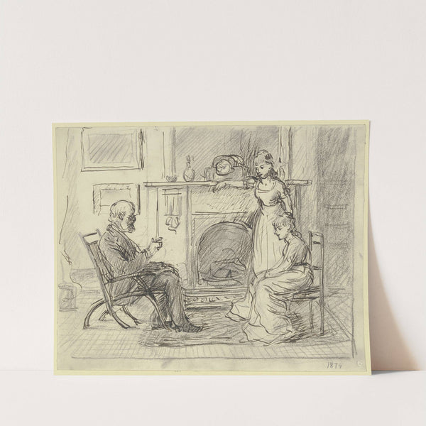 Three people at the fireplace by Otto Scholderer
