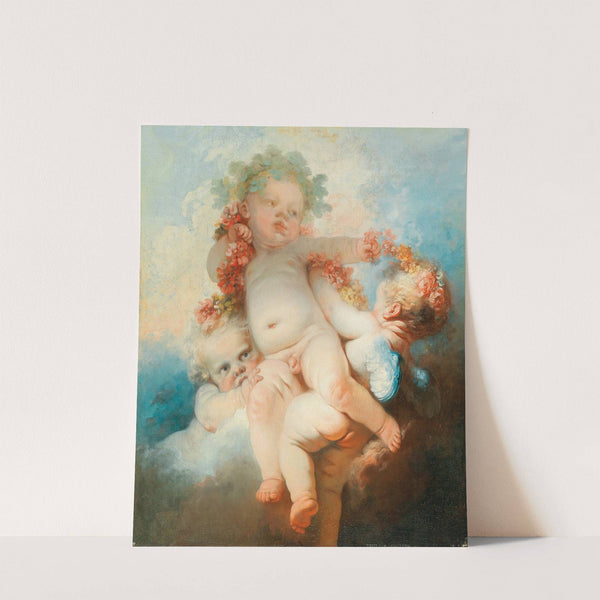 Three Putti crowned with flowers by Jean-Honoré Fragonard