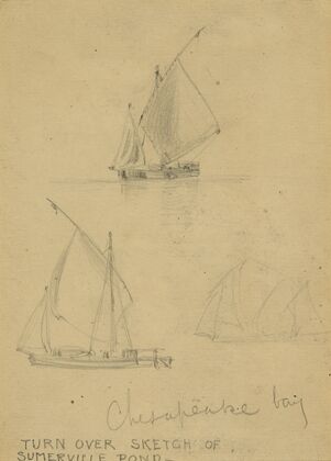 Three sailboats on Chesapeake Bay