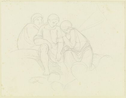 Three sitting figures