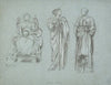 Three studies of draped female figures, one seated