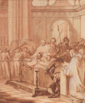 To satisfy the devotion of the people, they are forced to leave the Blessed Abbot’s body on display for three days; many miracles are performed
