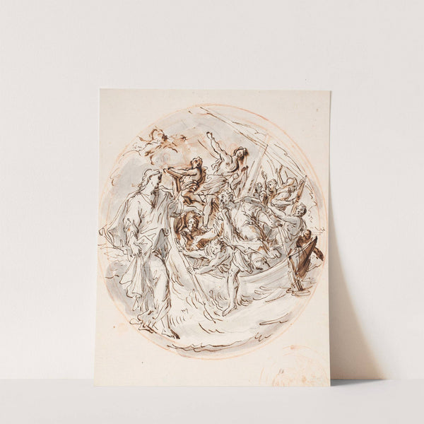Tondo with Christ bidding Peter to walk on the water, and a fragment of smaller sketch for the same by Angelo De' Rossi