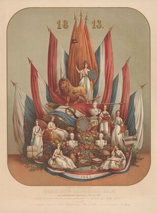 Tooneelmatig-allegorische hulde aan de gedenkwaardige Omwenteling in November 1813 (1863) — size preview