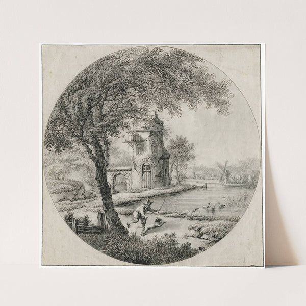 Toren aan een vijver by Barend Hendrik Thier