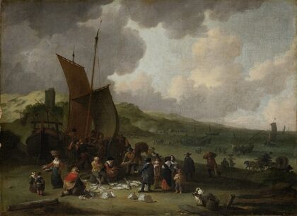 The Beach at Scheveningen with Returning Fisherman (1677)