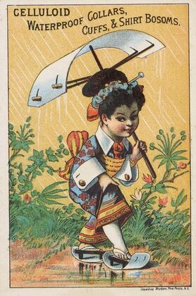 Trade card for celluloid waterproof collars, cuffs, and shirt bosoms — size preview