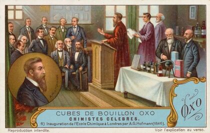 Trade card for Cubes de Bouillon Oxo with August Wilhelm von Hofmann