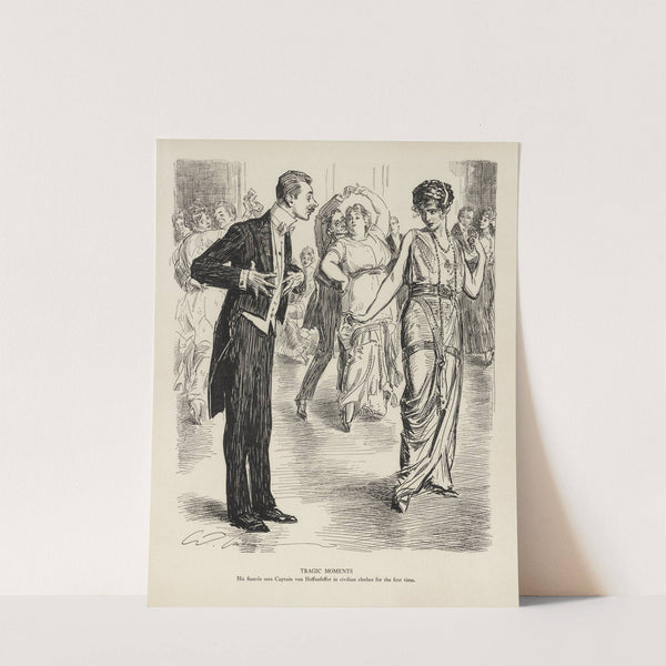 Tragic moments – His fiance sees Captain von Hoffenfeffer in civillian clothes for the first time (1916) by Charles Dana Gibson