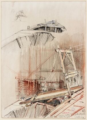 Travaux du métro entre le pont Saint Michel et le Petit Pont (1906)
