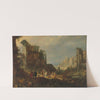 Travellers among Roman Ruins with Rebecca and Eliezer at the Well by Willem van Nieulandt the younger