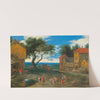 Travellers in a landscape with buildings by Adriaen van Stalbemt