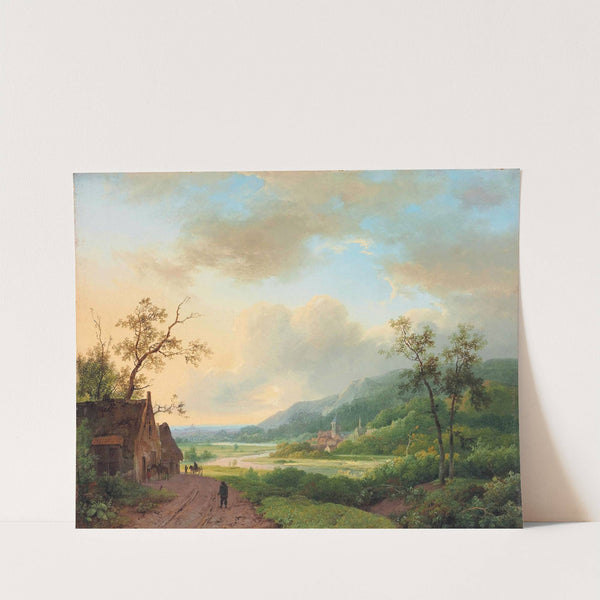 Travellers on a riverside track at dusk by Marinus Adrianus Koekkoek