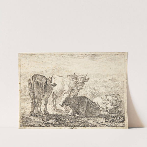 Tre stude, th en sovende bonde by Pieter van Laer