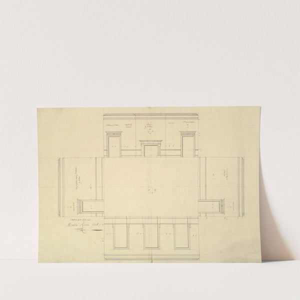 Treasury House, 10 Downing Street, London; Plan of the Great Middle Room (Sir Robert Walpole&#039;s Levee Room, Northwest Corner, First Floor) by Isaac Ware